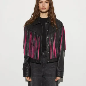 STIEGLITZ Janez Leather Fringe Jacket | Black New