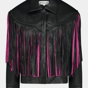 STIEGLITZ Janez Leather Fringe Jacket | Black New